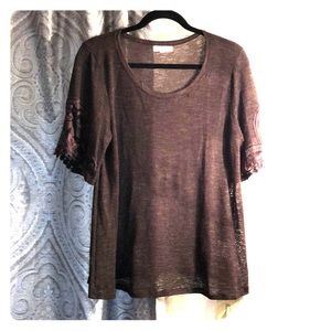 Coco & Janieson dark eggplant knit & lace top